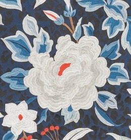 Blue floral fabric detail at Havisham House