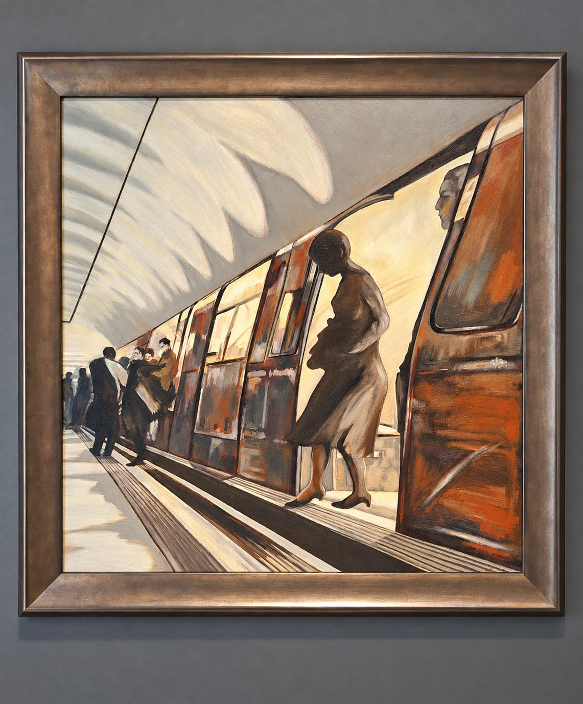 Framed Underground platform painting displayed at Havisham House