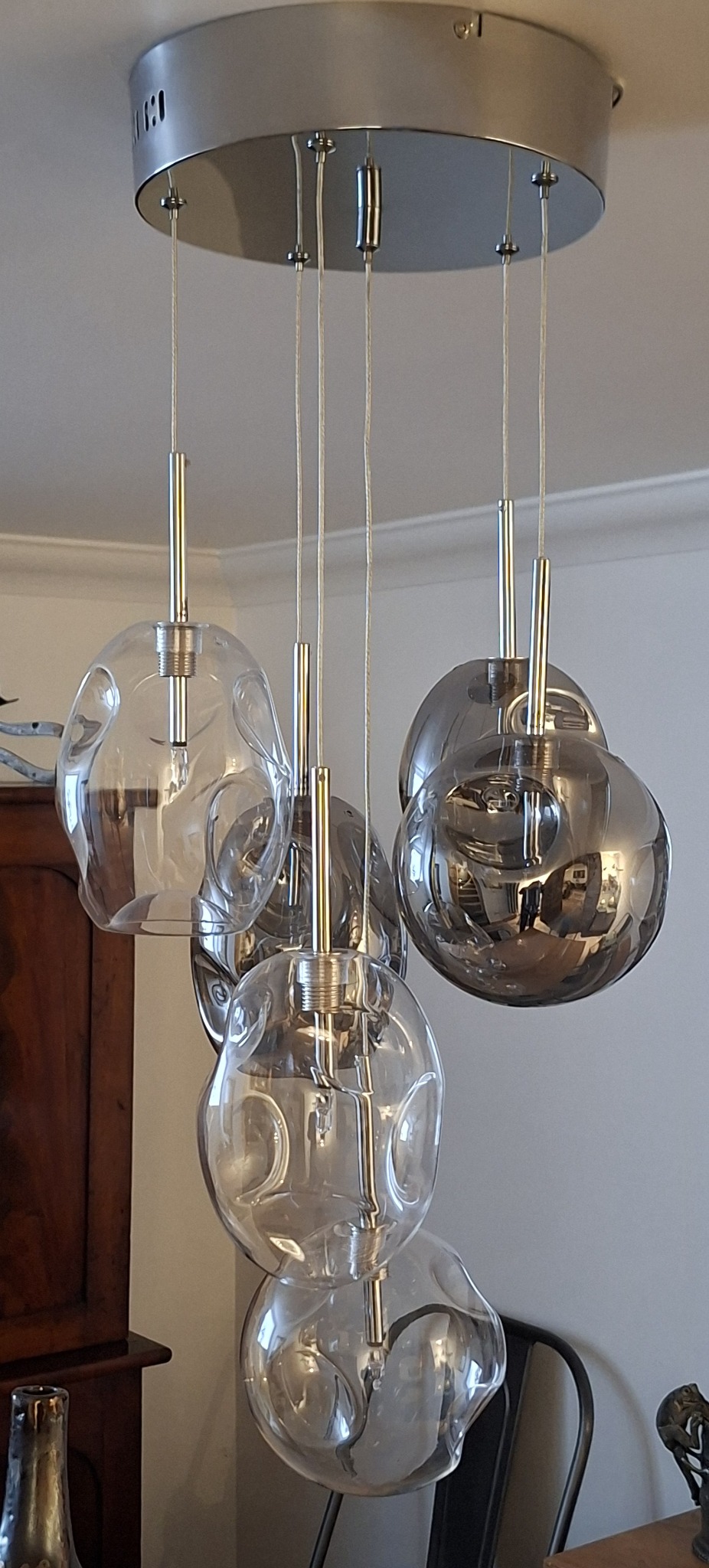 Sculptural glass pendant light at Havisham House